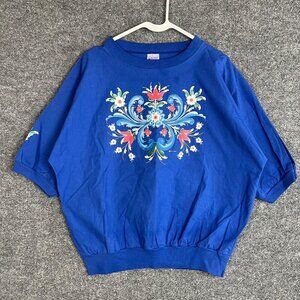 Vintage Floral QUITMAN Medium USA‎ Elastic Waistband Shirt 80s